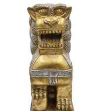 Chinese Guardian Lion Large Vintage Shi Shi Dog Lion Foo Gold Silver Statue 19