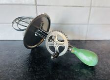VINTAGE A & J EGG BEATER MIXER SPLASH GUARD GREEN WOOD HANDLE USA picture