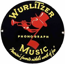 VINTAGE WURLITZER PHONOGRAPH PORCELAIN SIGN GAS OIL RCA MUSIC RECORD PLAYER JUKE picture