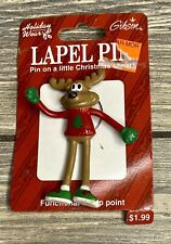 Vintage Gibson Greetings 1994 Poseable Reindeer Lapel Pin 2.5” Red Sweater picture