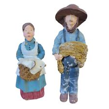 Vtg Amish Woman Man Couple Clay Hand Painted Sculptures Figurines 6.25