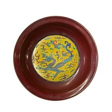Chinese OxBlood Red Yellow Dragon Fengshui Porcelain Plate ws1929 picture