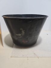 VTG Tole Painted Bucket Planter Trash Can 9.5x6.5 Black Metal Bird Branch Pail picture