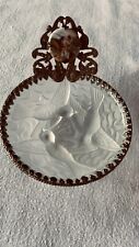Antique Pin Dish/Czech 3 Birds Glass Bowl/ Painted Porcelain Picture/ Brass Trim picture