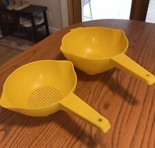 Lot of 2 Vintage Yellow Tupperware Strainer Colanders #1200 & #1523 - 1 & 2 Qt. picture
