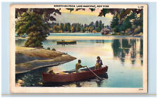 1951 Boat Scene Greetings from Lake Mahopac New York NY Vintage Posted Postcard picture