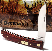 Browning Vintage Whitetail Buck Deer Sod Buster Brown Wood Pocket Knife Jr picture