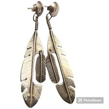 Large EXCEPTIONAL VINTAGE NAVAJO STERLING SILVER FEATHER DANGLE EARRINGS picture