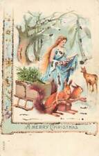 c1910 Fantasy Squirrels Anthropomorphic Pull Sleigh Woman Deer Christmas P333 picture