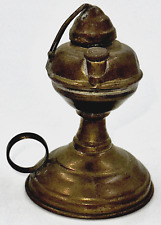 Antique Miniature Brass Whale Oil / Fluid Finger Lamp w/ Lid & Working Fuel Cap picture