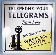 Telephone Your Telegrams Sign Ask Operator for Western Union Porcelain 1920s picture