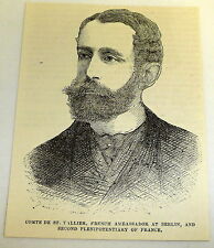 1878 magazine engraving~ CHARLES RAYMOND DE ST. VALLIER ~ France plenipotentiary picture