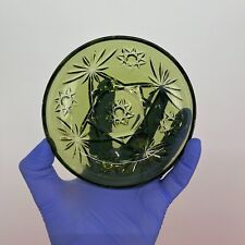 Vintage Green Glass Shallow Bowl / Ashtray with Geometric Design Cuts picture