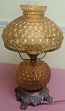 VINTAGE Quilted Pattern Amber Glass Hurricane Table Lamp - Mult. Lighting Modes picture