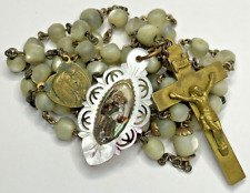 † HTF c1800s ANTIQUE ST ANTHONY MOTHER OF PEARL MEDAL AND MOP CARVED ROSARY † picture