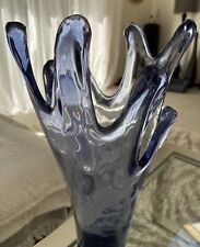 MCM VTG Finger Rim Cobalt Blue Swung Abstract Acrylic Unique Amazing Vase 20” picture