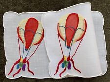 Vintage Cocktail Napkins Embroidered Hot Air Balloon Set of 2 picture