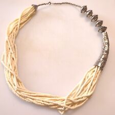 Vintage Native American Dancer Necklace Bone Silver Tone Beads Hand Tooled 36 In picture