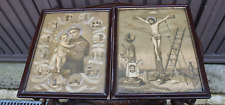 Antique pair religious 19thc Litho frames plaques crucifixion saint anthony picture
