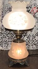 Retro Electric Hurricane Lamp White Satin Frosted Roses Bottom Night lite picture