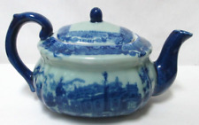 Vintage Reproduction Victoria Ware Ironstone Flow Blue Transferware Squat Teapot picture