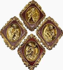 Set of 4 Vintage ARDCO Maroon Red Gold Cherub Figures Wall Hanging Plaque Japan picture