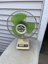 Vintage Hitachi Fan Electric Retro Metal Body 60s 70s Green Blades Working Great picture