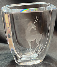 Strombergshyttan Swedish Art Glass Etched Gazelle Vase picture