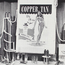 SUN TAN LOTION 1948 PRINT AD COPPER TAN WINDOW DISPLAY FALULAH PAPER COMPANY NY  picture