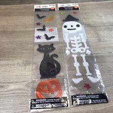 New Halloween Gel Clings Washable & Reusable Skeleton Cat Pumpkin Bats * picture