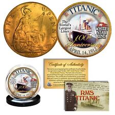 RMS TITANIC *100th Anniversary* Colorized 1900’s Gold Clad Britain Penny Coin picture