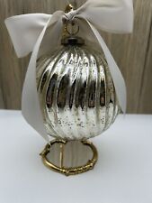 Vtg Lg Round Swirl Ornament Silver Crackle Mercury Thick Wall Glass 6” picture