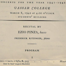 Vintage 1942 Ezio Pinza Basso Frederick Kitzinger Recital Program Vassar College picture