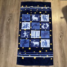 Vintage Zodiac Signs Beach Towel  Astrology Gold Stars Blue 27x52” Jcpenney picture