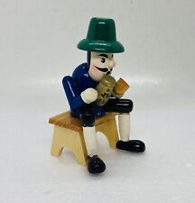 Vintage German Pipe Smoker On Chair Wooden Figurine Lacquered 4” Art Decor 23 picture