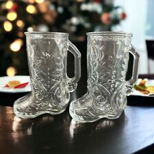 Libbey Canada Cowboy Boot Glass Beer Stein Mug Set of 2 picture