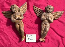 Antique Carved Wood Cherub Santos PAIR Winged Angels Putti LOT #2 picture