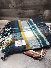 Vintage Troy Leisure Blanket Plaid Green Black Yellow Fringe Wool Blend 48x50 picture