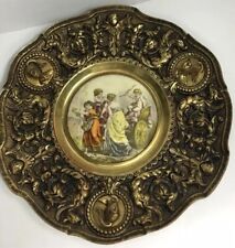 Vintage Ornate Bronze Brass Wall Charger PlaquePorcelain Insert picture