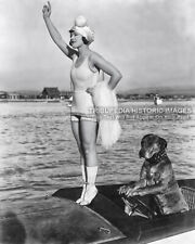 Vintage 1910 Actress Marie Prevost & Teddy Dog Driving Boat Promotional Photo picture