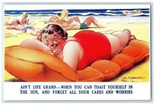 c1910's Fat Woman At The Beach Sun Bating Taylor Bamforth Antique Postcard picture