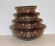 Pyrex 322 323 325 326 Full Set of 4 Festive Harvest Amber / Pink Mixing Bowls picture