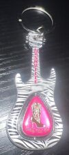 Nashville Honky Tonk Girl Keychain Pink & Zebra Print Guitar 3” picture