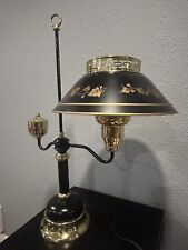 Vtg Antique Solid Brass French Bouillotte Table Lamp Original Metal Tole Shade picture