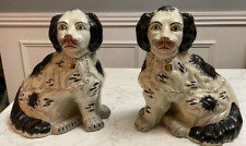 Superb Rare PAIR: 19thC STAFFORDSHIRE Seated Black Spaniel Dogs picture