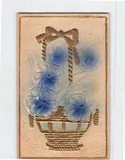 Postcard Blue Flower Basket Embossed Card picture