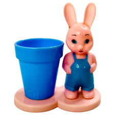Vintage Knickerbocker Plastic Bunny Rabbit Candy Container Pot Hard Rattle Boy picture