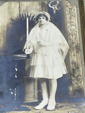 Antique 1930s Great Depression Era Portrait Girl 1st First Communion Dress Photo picture