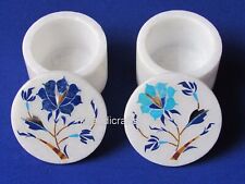 Set of 2 Pieces Handmade Trinket Box Round Marble Rubber Band Box 2.5 Inches picture