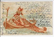 1898 Pioneer German Postcard w/ Women Pulling Cupid into a Boat Bertha Seifert picture